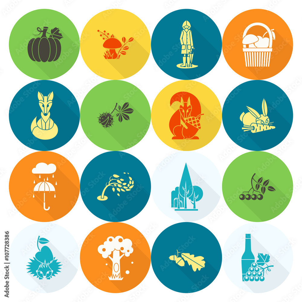 Set of Flat Autumn Icons Set of Flat Autumn Icons