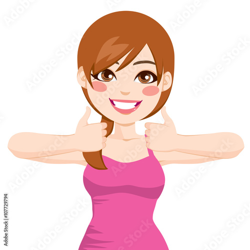 Beautiful woman happy smiling making thumbs up sign with both hands