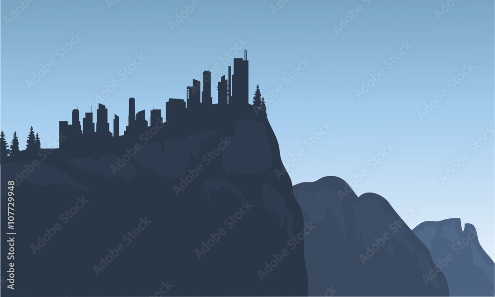 City silhouette on the cliff