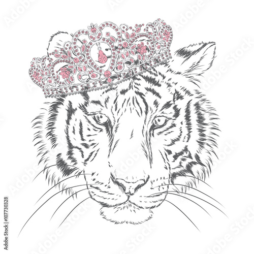 Fototapeta Naklejka Na Ścianę i Meble -  Beautiful tiger in a crown . Vector illustration.
