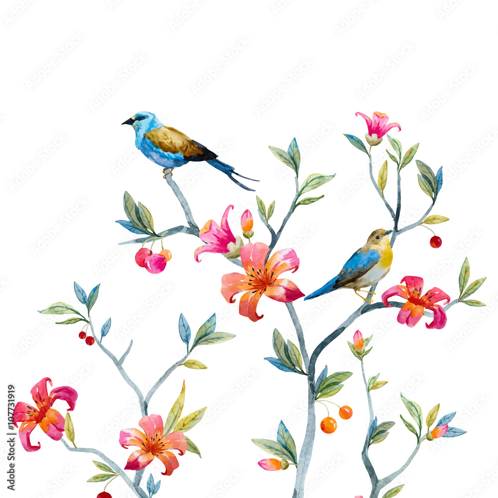 Floral composition with birds Floral composition with birds