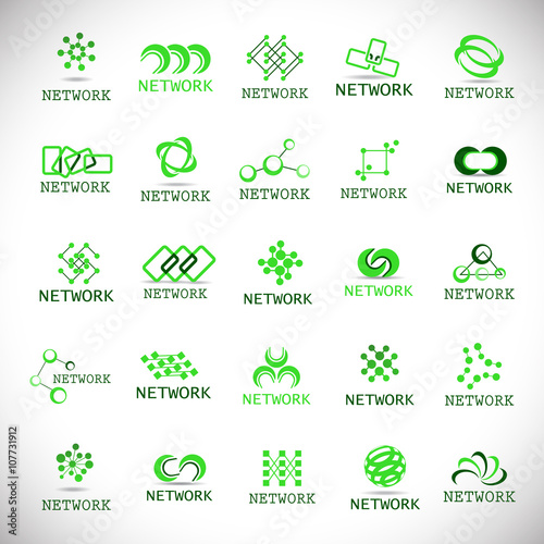 Network Icons Set-Isolated On Gray Background-Vector Illustration Graphic Design. Collection Of Different Logotype Shape