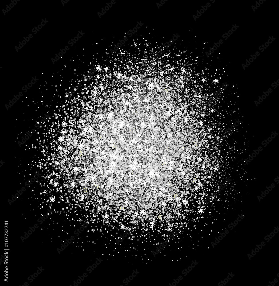 Obraz premium Silver glitter background. Silver sparkles on black background.