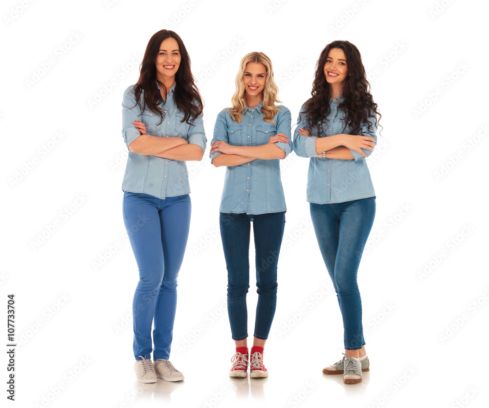 full body picture of three confident casual women standing full body picture of three confident casual women standing