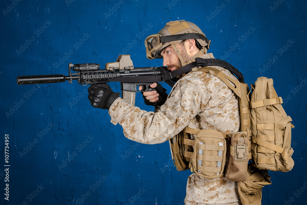 Modern soldier with rifle Modern soldier with rifle