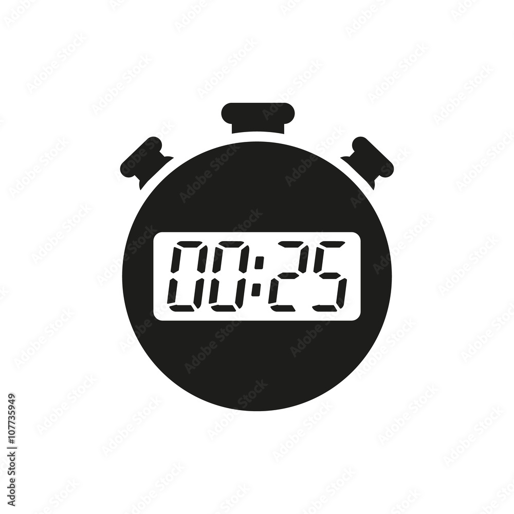 The 25 seconds, minutes stopwatch icon. Clock and watch, timer, countdown symbol. UI. Web. Logo. Sign. Flat design. App. The 25 seconds, minutes stopwatch icon. Clock and watch, timer, countdown symbol. UI. Web. Logo. Sign. Flat design. App.