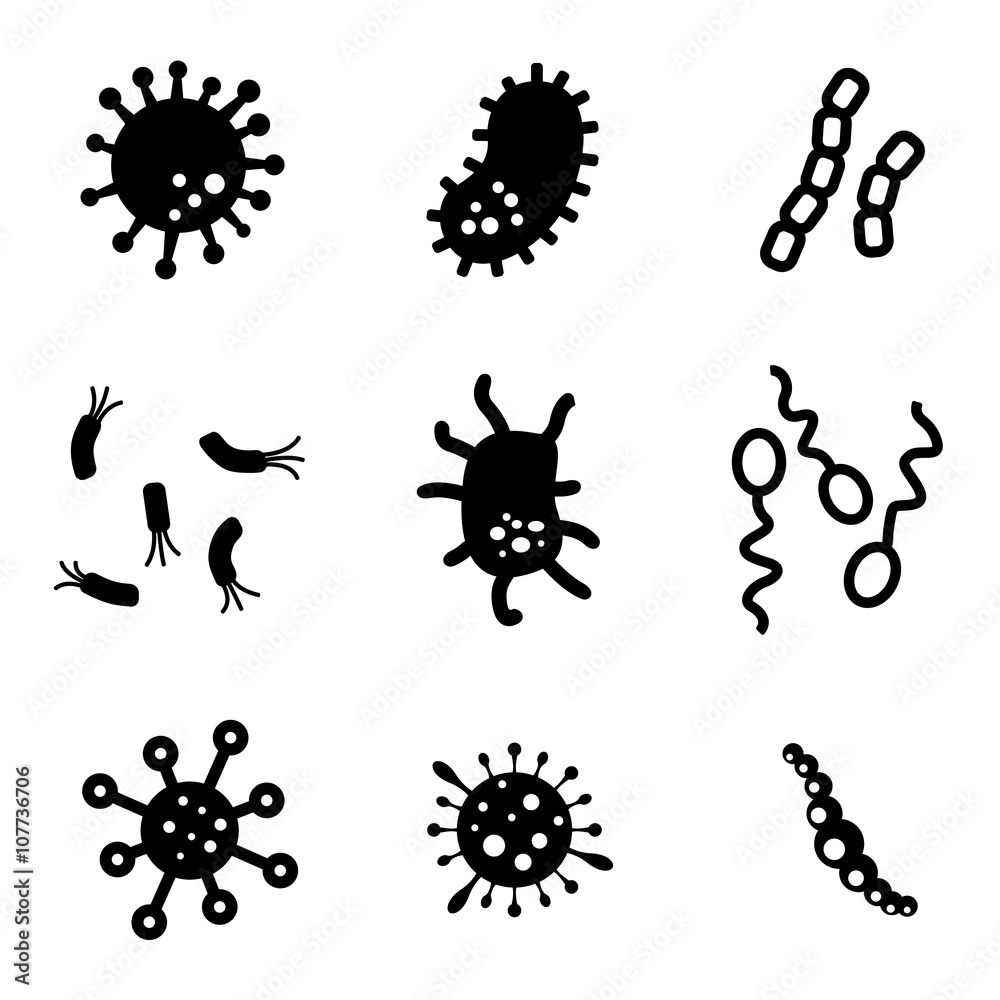 Vector black bacteria icons set. Bacteria Icon Object, Bacteria  Icon Picture, Bacteria Icon Image - stock vector