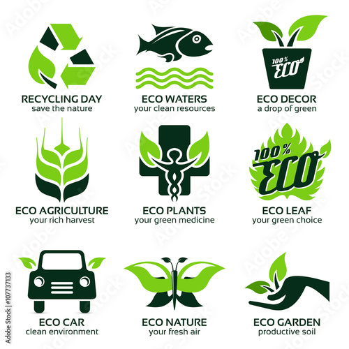 flat icon set for green eco nature
