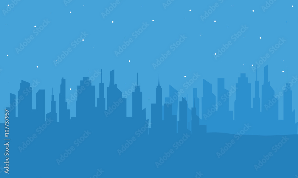 Silhouette of building with blue backgrounds