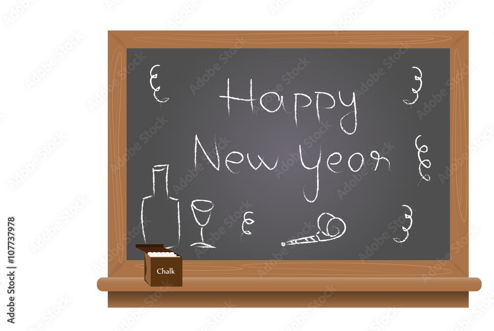 Happy new year text on a school blackboard written with chalk. Happy new year text on a school blackboard written with chalk.