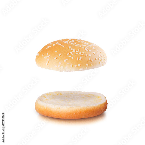 Open burger bun with blank space isolated on the white backgroun photo