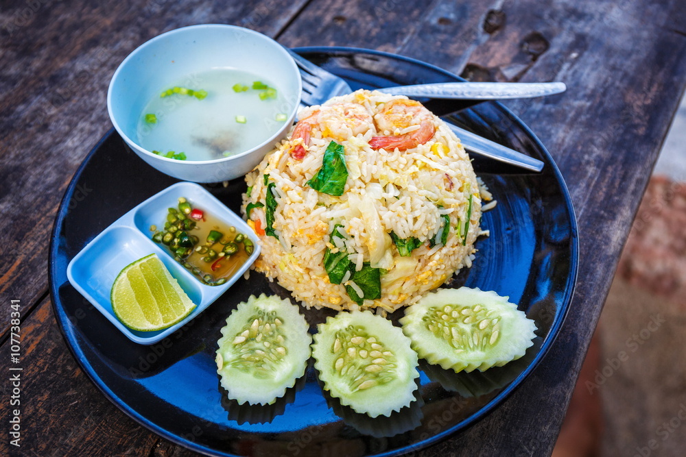 Fried rice thai style on the beach in Thailand