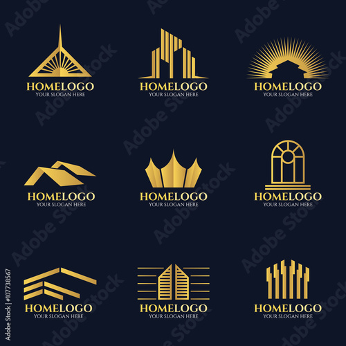 Golden home logo vector set design