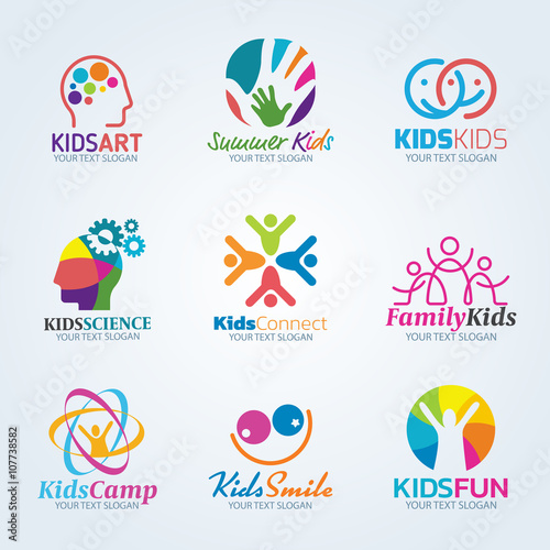 Colorful Kids art logo vector set design