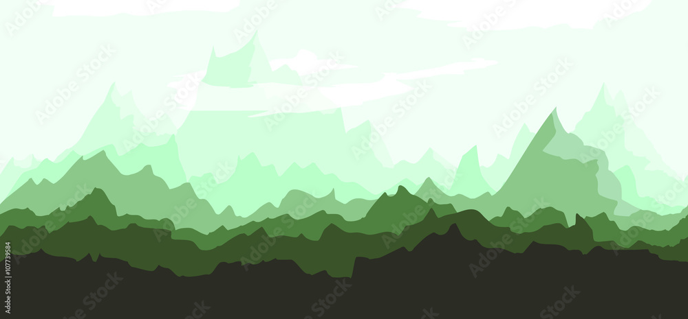 Seamless Mountain landscape backgroung for game, web in green co