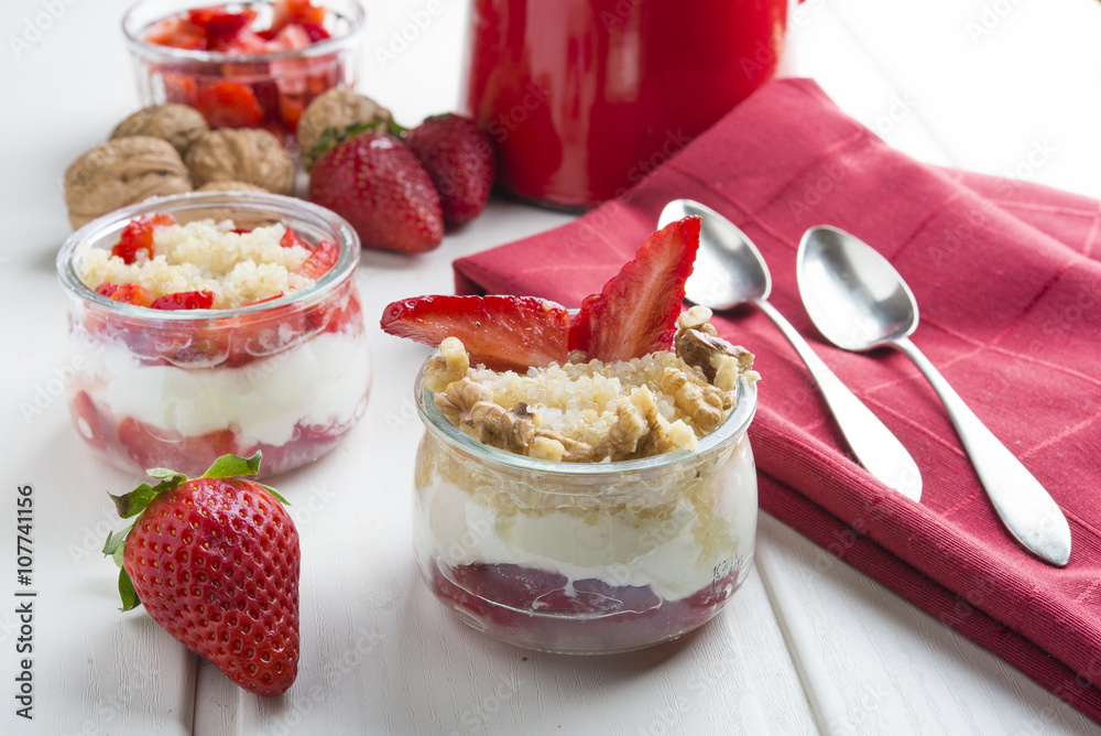 Dessert Healthy, quinoa, strawberry, nuts and yogurt. Dessert Healthy, quinoa, strawberry, nuts and yogurt.