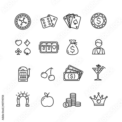 Casino Icon Black Outline Set. Vector