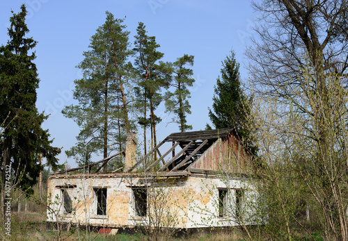 Old destroyed building in the forest
