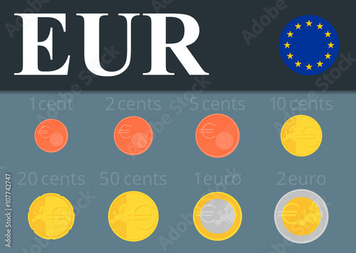 Euro coins set. Vector illustration.