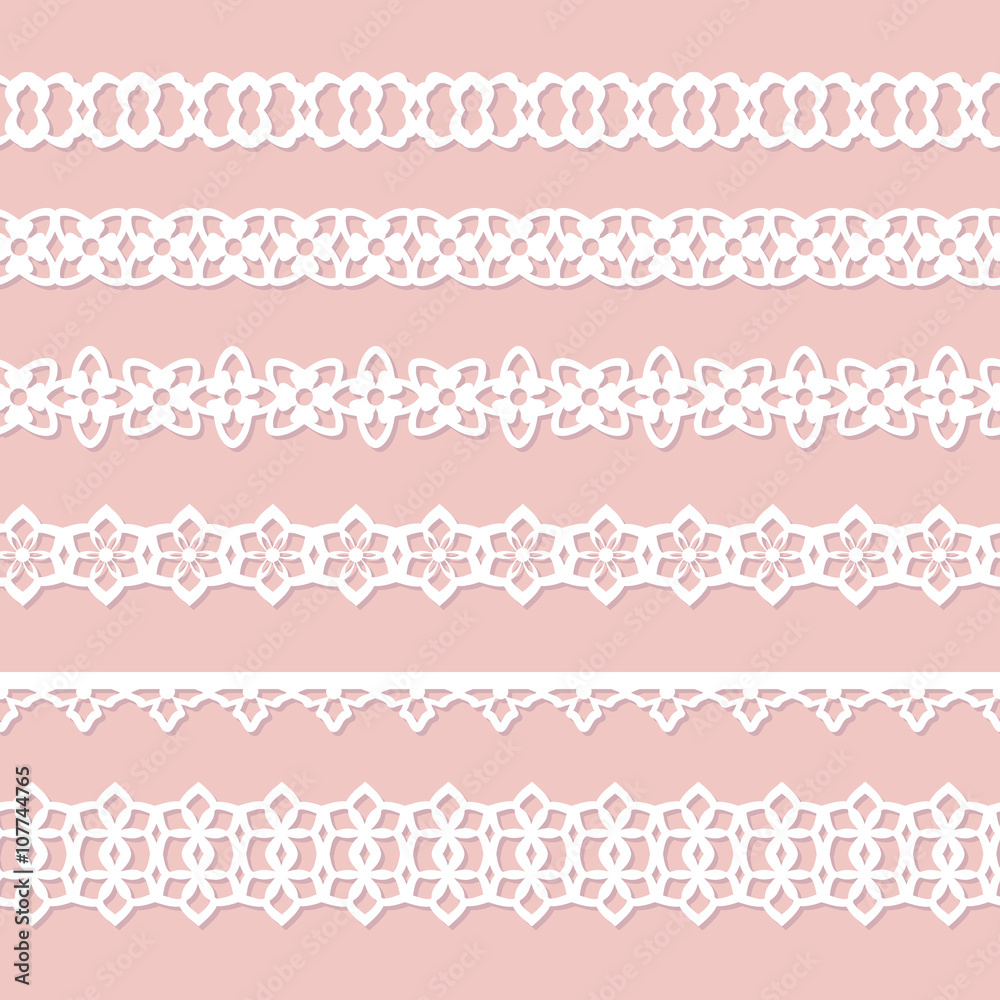 set of seamless paper borders on the pink background set of seamless paper borders on the pink background