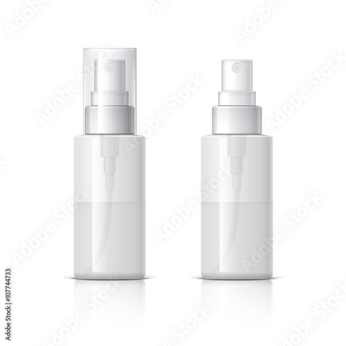 Realistic Cosmetic bottle can sprayer container. 