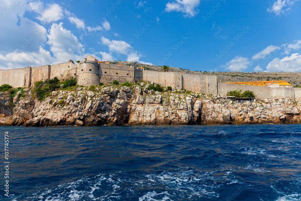 The Walls of Dubrovnik, defensive stone walls surrounded Old Town Dubrownik, Croatia.