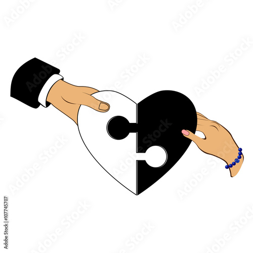 Man and woman gather puzzle in the form of heart ying yang symbol