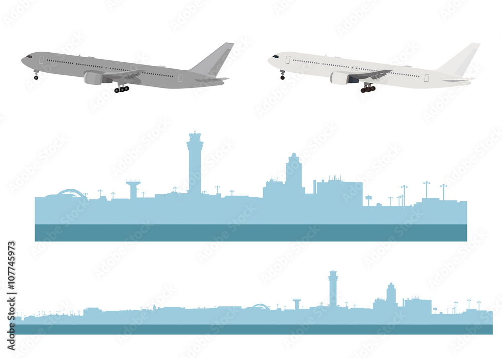  イラスト素材「羽田空港と飛行機」