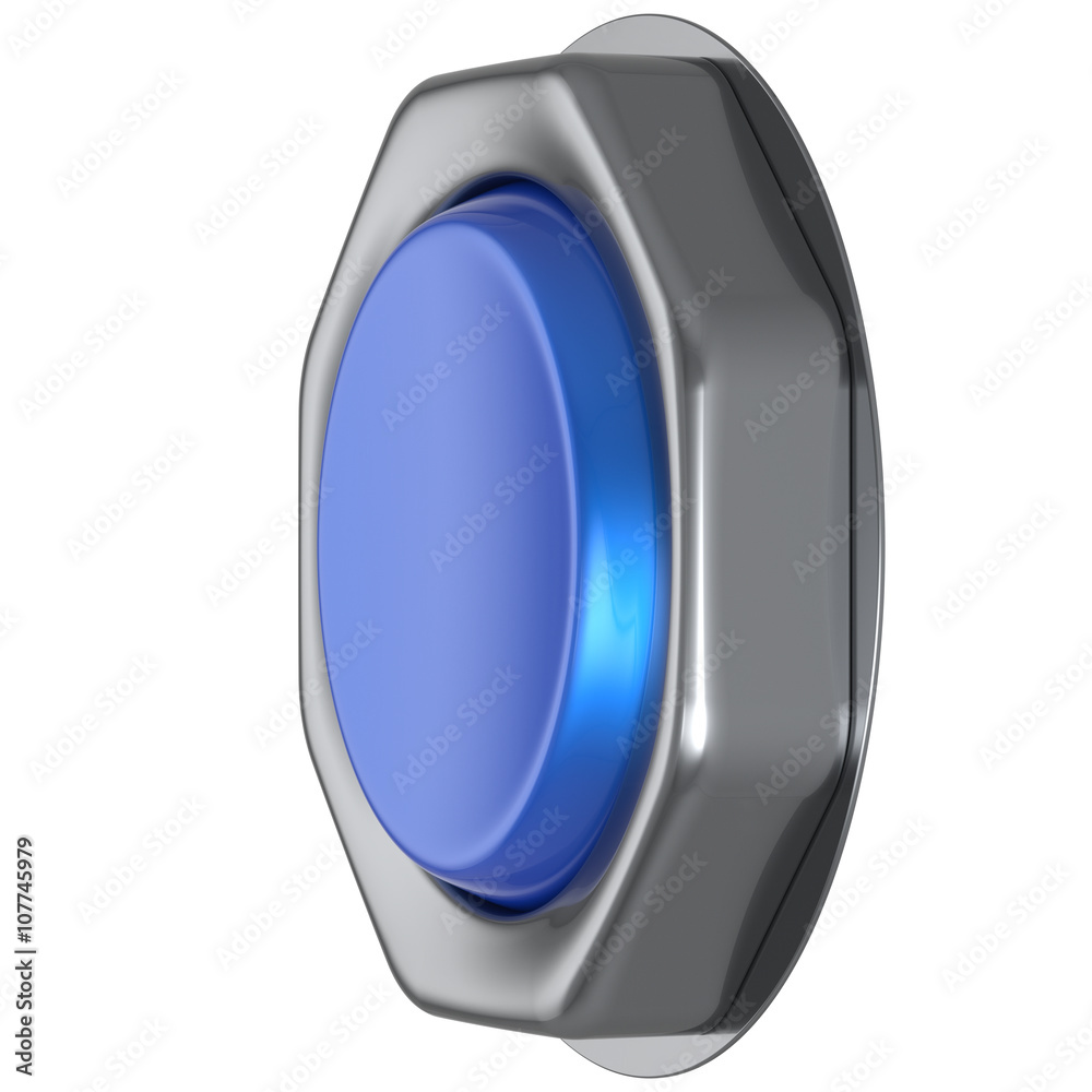 Push down button blue start turn on off action activate switch ignition