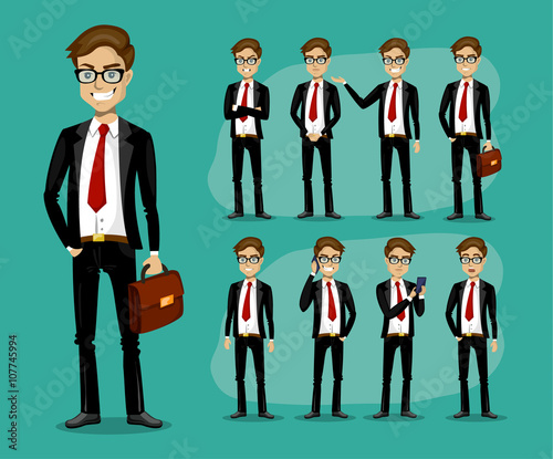 man in a business style. set of poses and emotions