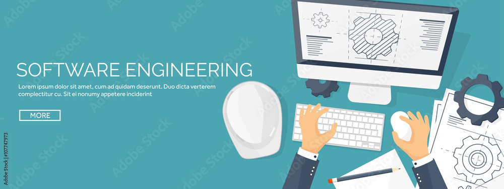 Vector illustration. Engineering and architecture. Notebook, computer ...