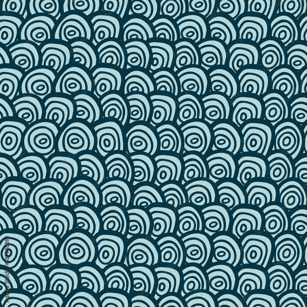 seamless doodle blue waves pattern, vector illustration. doodle drawing