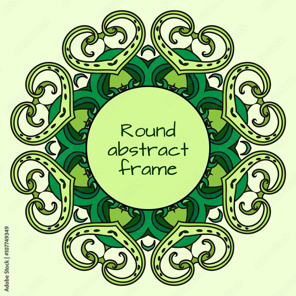 Round frame with doodle abstract pattern and tentacles. Vector template for cards, greeting cards, posters, and your design
