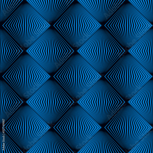 Vector op art pattern of pleated blue rhombuses. Stylish, geometric background design. Simple to edit, without gradient. © yorinworks