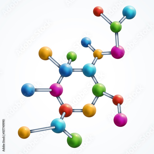 Abstract molecule with colorful particles