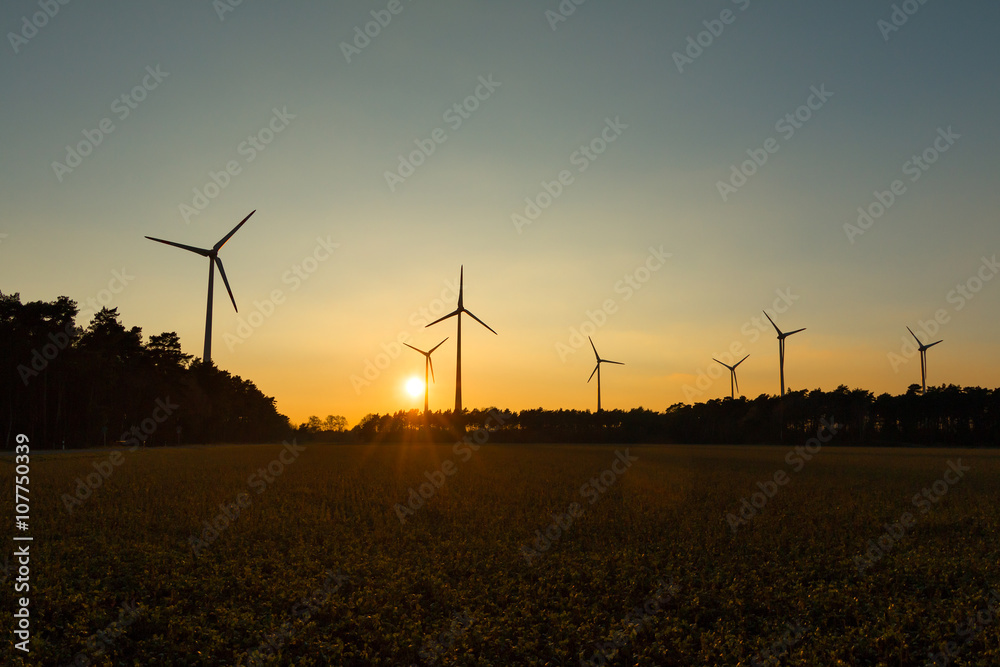 Obraz premium Windkraft Anlagen im Sonnenuntergang