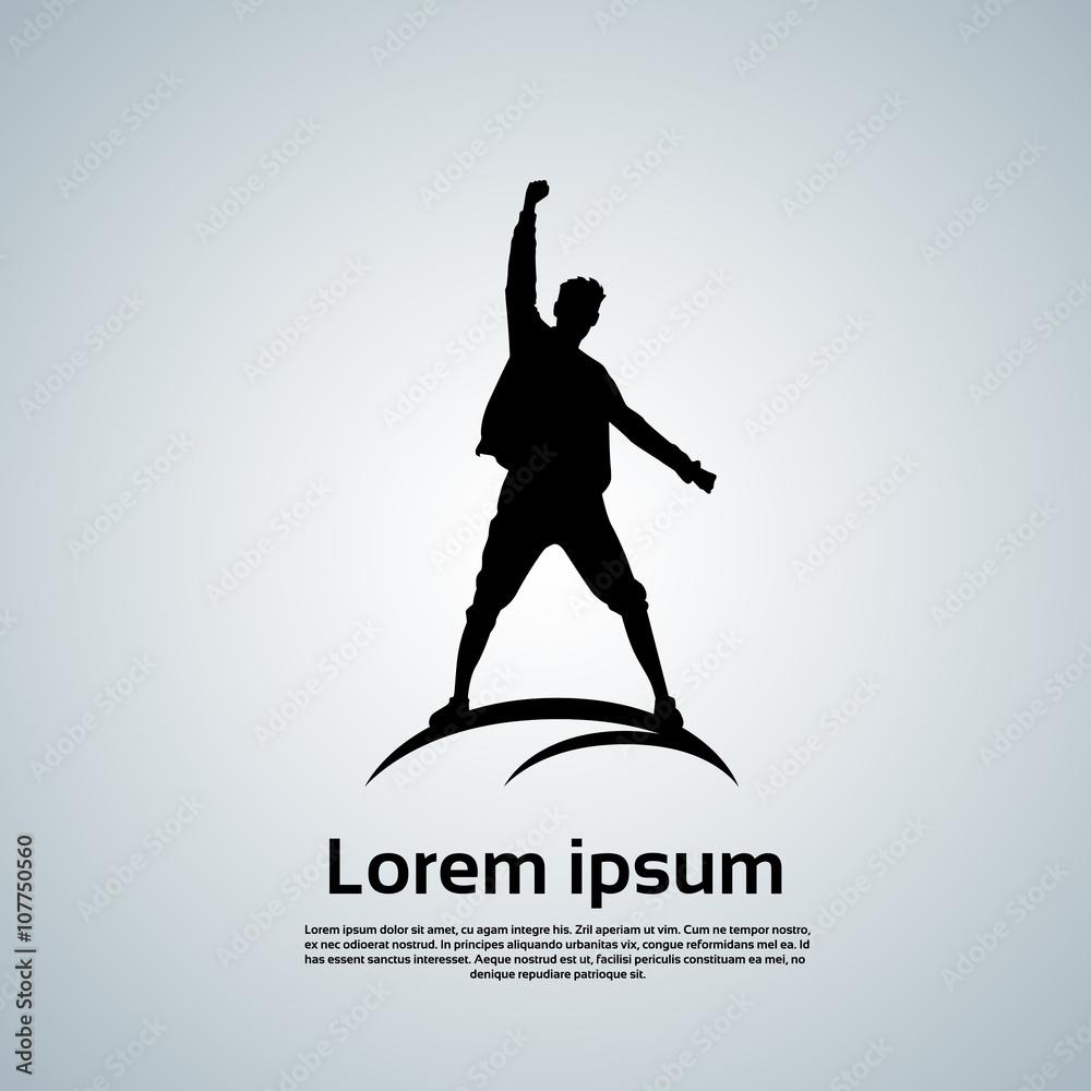 Naklejka premium Traveler Icon Posing Hand Up Logo Hiker Trekker Empty Copy Space