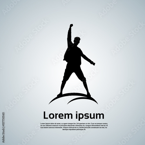 Traveler Icon Posing Hand Up Logo Hiker Trekker Empty Copy Space