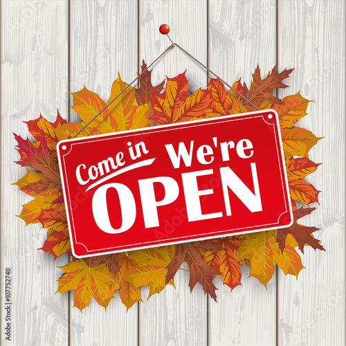 Autumn Foliage Sign Wood Open