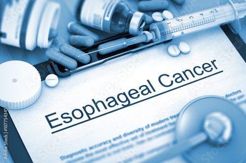 Esophageal Cancer - Printed Diagnosis with Blurred Text. Esophageal Cancer Diagnosis, Medical Concept. Composition of Medicaments. Toned Image. 3D Render. photo