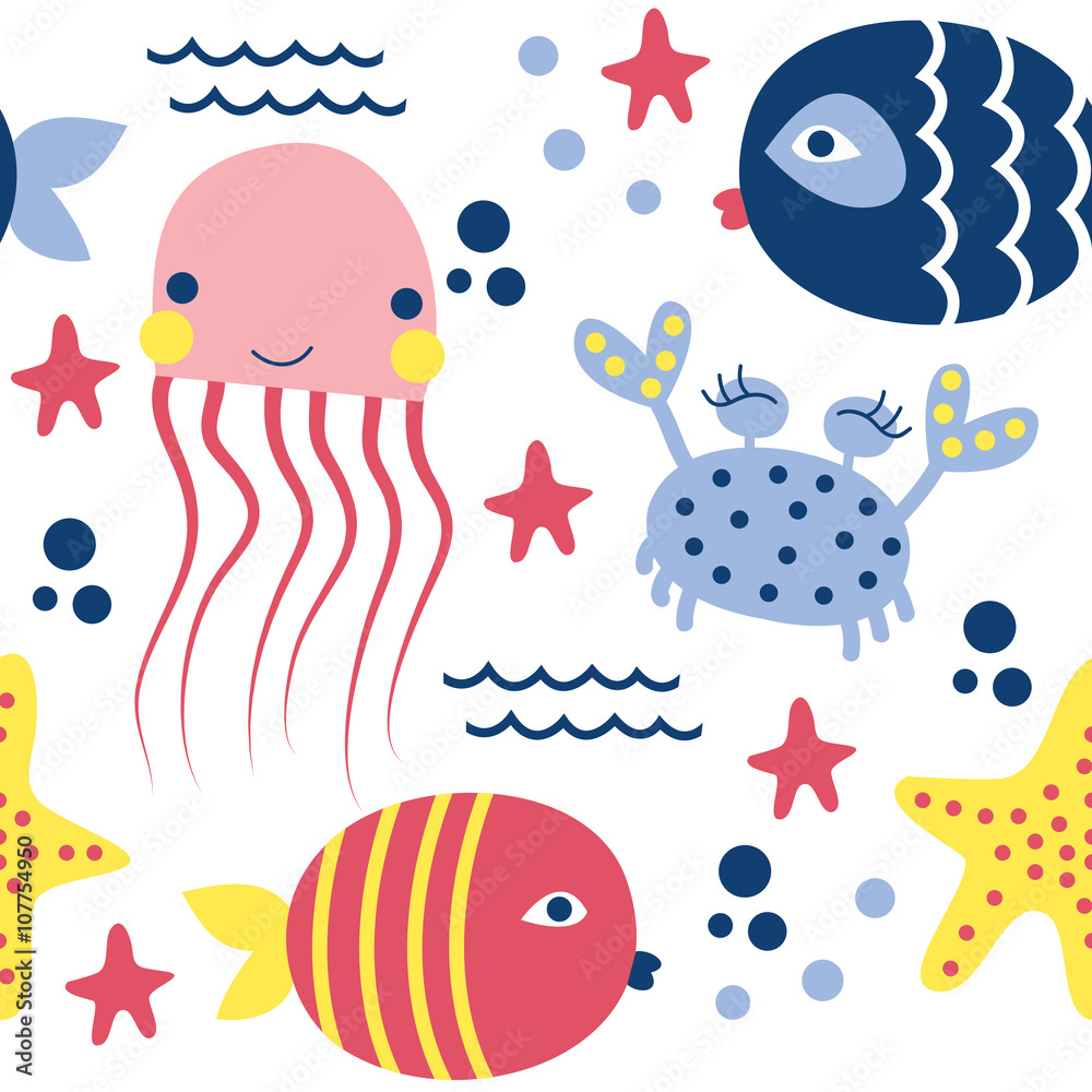Seamless pattern with colorful sea creatures Seamless pattern with colorful sea creatures