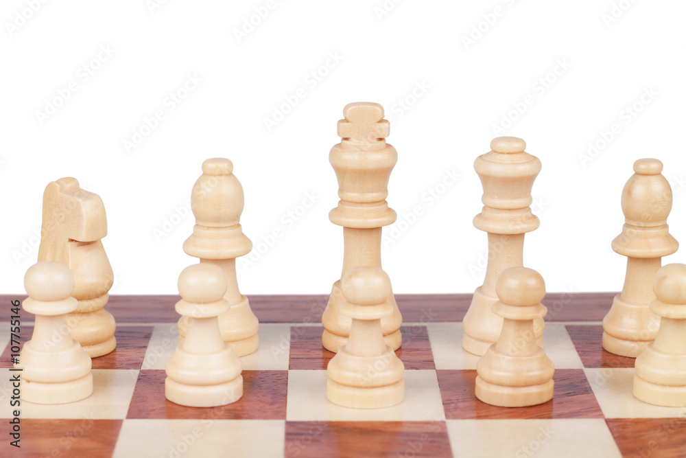 chess board with figures over white background chess board with figures over white background