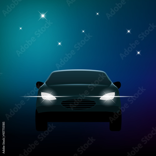 Front of a car with headlights and stars, eps10 vector