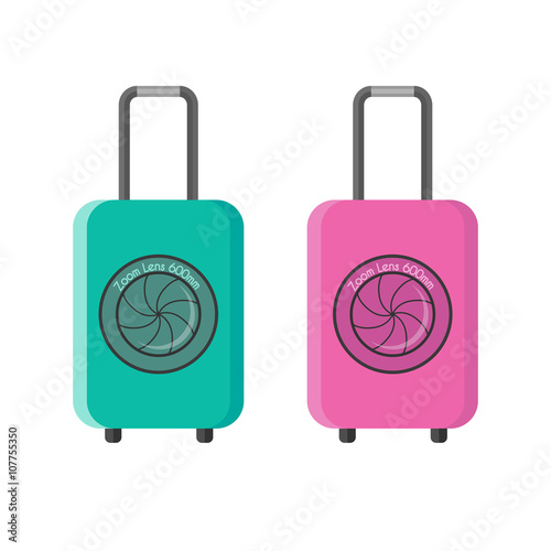 Phototravel suitcases in pink and green colors
 photo