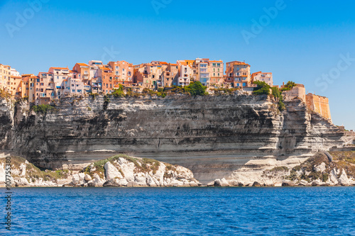 Colorful living houses on rocky coast, Bonifacio