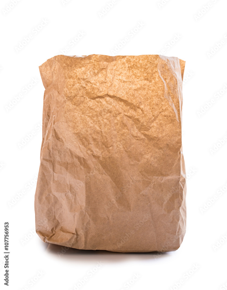 Used brown paper bag on white background Used brown paper bag on white background