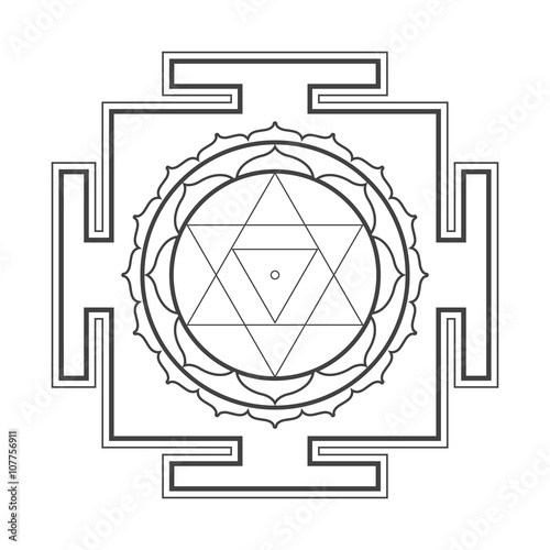 monocrome outline Baglamukhi yantra illustration.