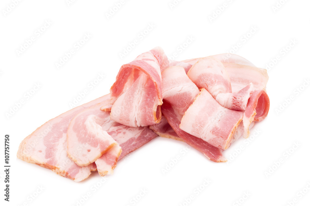 Slices of bacon isolated on white background Slices of bacon isolated on white background