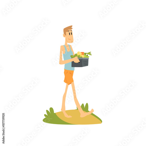 Skinny Farmer Carrying The Vegetables