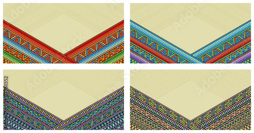 Bright ethnic frame at set. Abstract background with bright ethnic ornament border for special design.